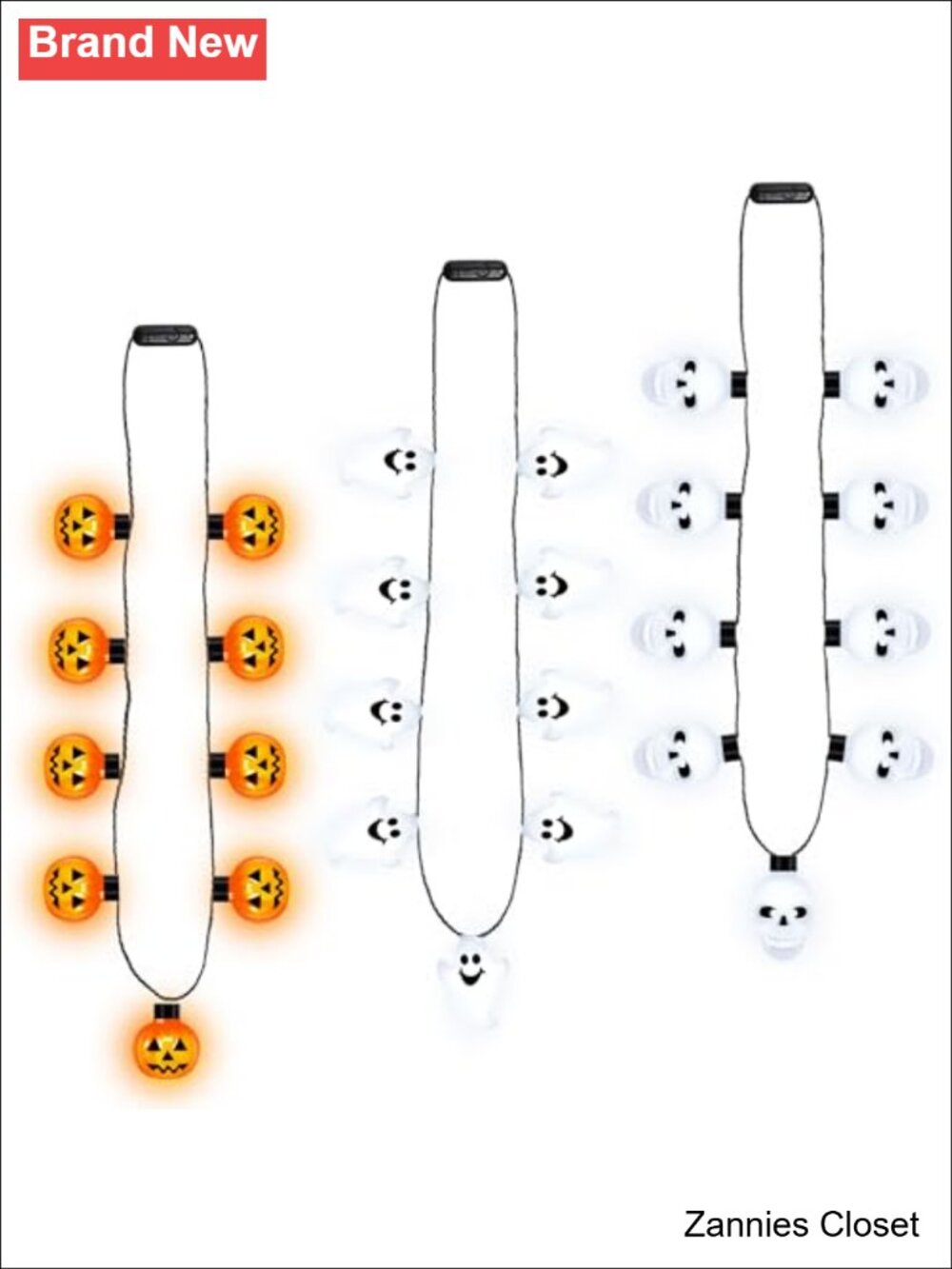 👻 3PCS Halloween Light Up Necklace Set Pumpkin Skull Ghost Flash Modes